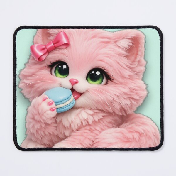 Item preview, Mimi Mew Eating a Delicious Macaron – Cute Kawaii Pink Cat Sweet Treat designed and sold by Lalala cute.