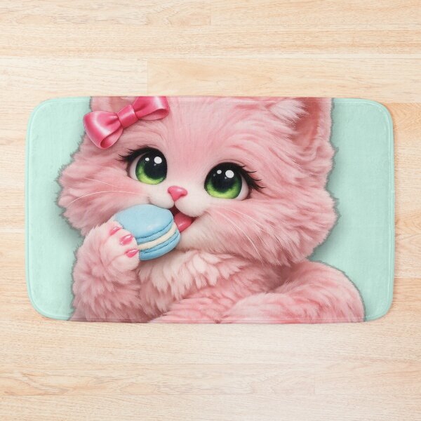 Item preview, Mimi Mew Eating a Delicious Macaron – Cute Kawaii Pink Cat Sweet Treat designed and sold by Lalala cute.