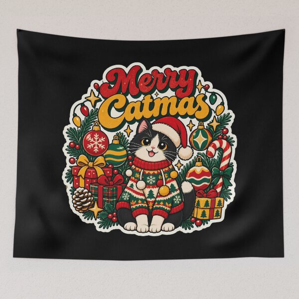 Item preview, Merry Catmas Retro Christmas Cat Sweater Gift designed and sold by Retro Whiskers.