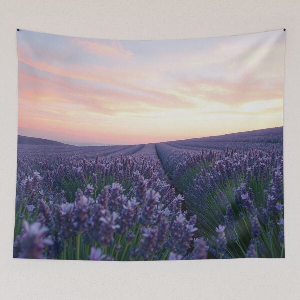 Item preview, Purple Bloom Field Sunset Landscape designed and sold by IntelliMindDesigns.