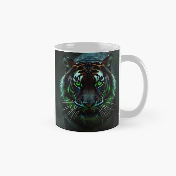 Item preview, Black Tiger with Neon Green Eyes and Glowing Stripes – Mystical Dark Predator designed and sold by MFMart.