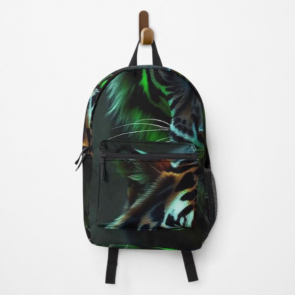 Item preview, Black Tiger with Neon Green Eyes and Glowing Stripes – Mystical Dark Predator designed and sold by MFMart.