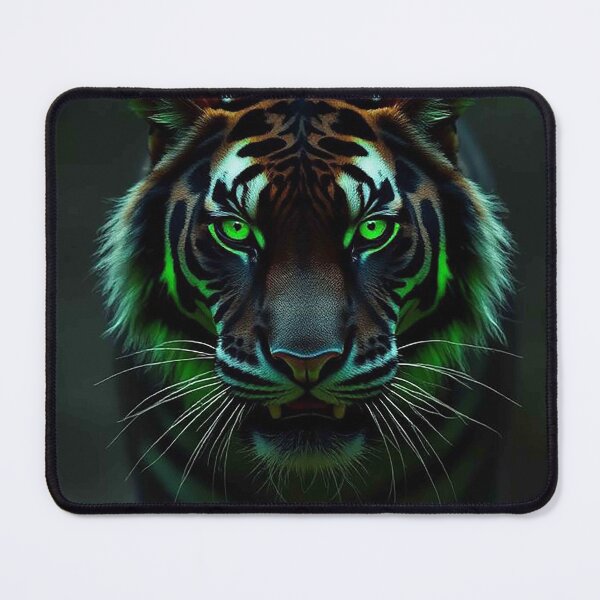 Item preview, Black Tiger with Neon Green Eyes and Glowing Stripes – Mystical Dark Predator designed and sold by MFMart.