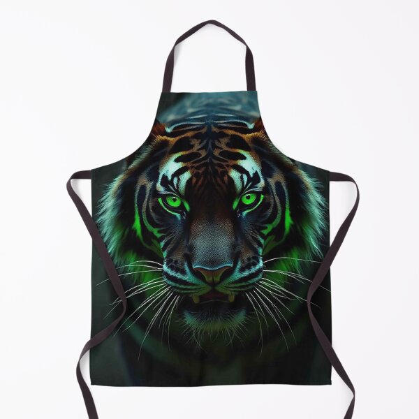 Item preview, Black Tiger with Neon Green Eyes and Glowing Stripes – Mystical Dark Predator designed and sold by MFMart.