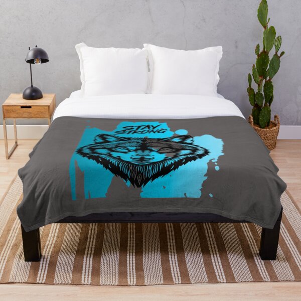 Item preview, Stay Strong Digital Wolf Art Bright Azure designed and sold by GoGreenLove.
