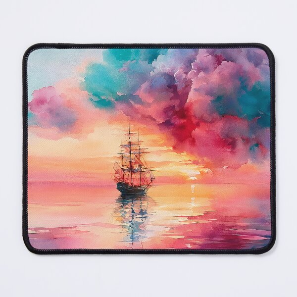 Item preview, Tall Ship at Sunset Watercolour Sailing Boat on Calm Sea designed and sold by Nine Lives Studio.