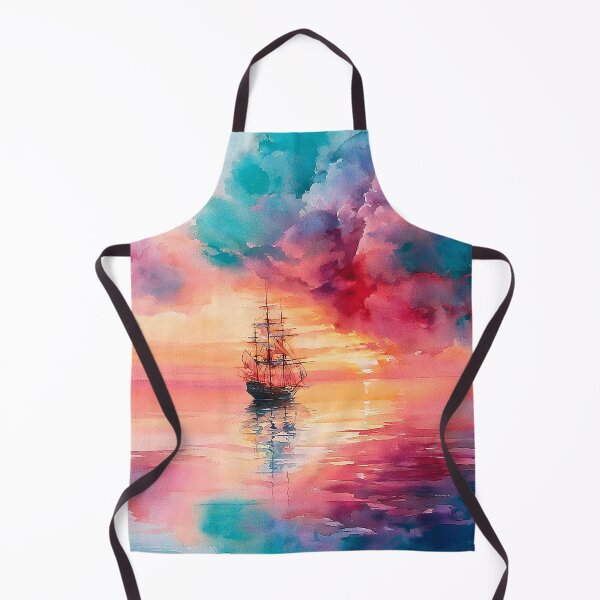 Item preview, Tall Ship at Sunset Watercolour Sailing Boat on Calm Sea designed and sold by Nine Lives Studio.