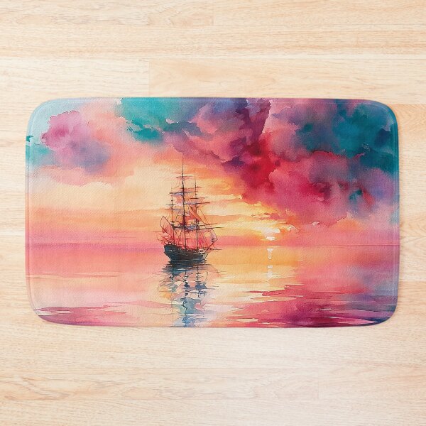 Item preview, Tall Ship at Sunset Watercolour Sailing Boat on Calm Sea designed and sold by Nine Lives Studio.