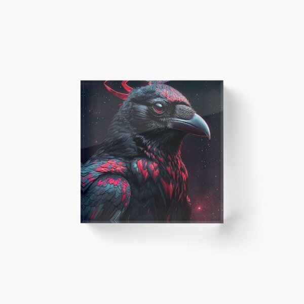 Item preview, Black Raven with Crimson Red Feathers and Glowing Eyes – Mystical Dark Bird designed and sold by MFMart.