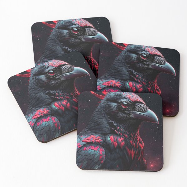 Item preview, Black Raven with Crimson Red Feathers and Glowing Eyes – Mystical Dark Bird designed and sold by MFMart.