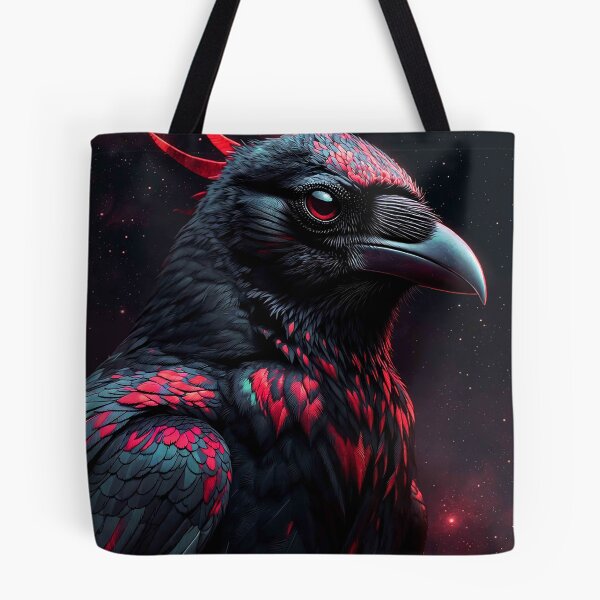 Item preview, Black Raven with Crimson Red Feathers and Glowing Eyes – Mystical Dark Bird designed and sold by MFMart.