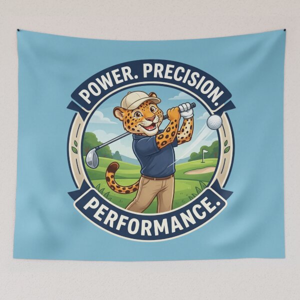 Item preview, 'Power. Precision. Performance.' Leopard Playing Golf designed and sold by TriStudio.