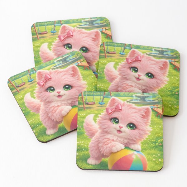 Item preview, Mimi Mew Playing with a Ball in the Park – Cute Kawaii Pink Cat designed and sold by Lalala cute.