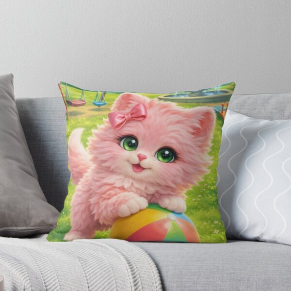 Item preview, Mimi Mew Playing with a Ball in the Park – Cute Kawaii Pink Cat designed and sold by Lalala cute.