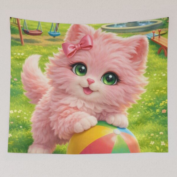 Item preview, Mimi Mew Playing with a Ball in the Park – Cute Kawaii Pink Cat designed and sold by Lalala cute.