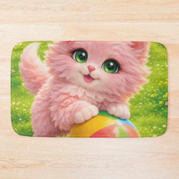 Item preview, Mimi Mew Playing with a Ball in the Park – Cute Kawaii Pink Cat designed and sold by Lalala cute.