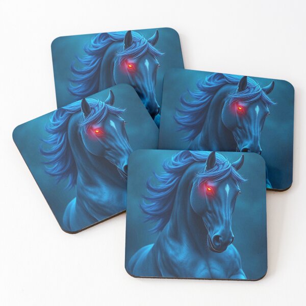 Item preview, Electric Blue Horse with Glowing Red Eyes – Mystical Neon Stallion designed and sold by MFMart.