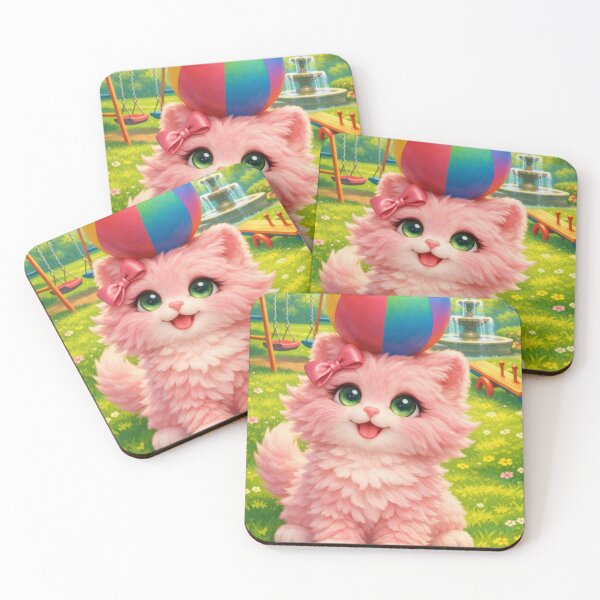 Item preview, Mimi Mew Playing with a Ball in the Park – Cute Kawaii Pink Cat 2 designed and sold by Lalala cute.