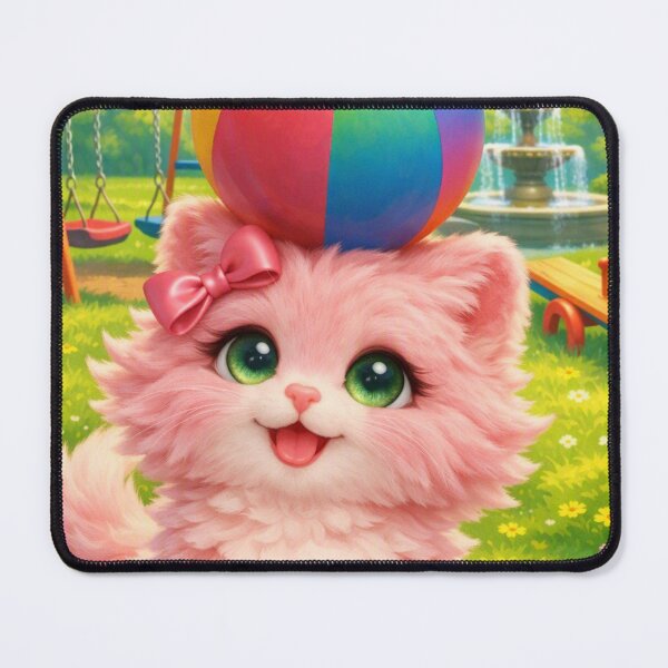 Item preview, Mimi Mew Playing with a Ball in the Park – Cute Kawaii Pink Cat 2 designed and sold by Lalala cute.