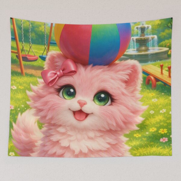 Item preview, Mimi Mew Playing with a Ball in the Park – Cute Kawaii Pink Cat 2 designed and sold by Lalala cute.