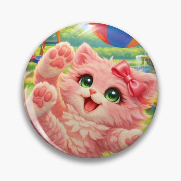 Item preview, Mimi Mew Playing with a Ball in the Park – Cute Kawaii Pink Cat 3 designed and sold by Lalala cute.
