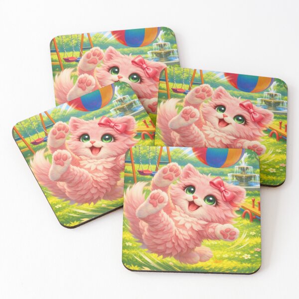 Item preview, Mimi Mew Playing with a Ball in the Park – Cute Kawaii Pink Cat 3 designed and sold by Lalala cute.
