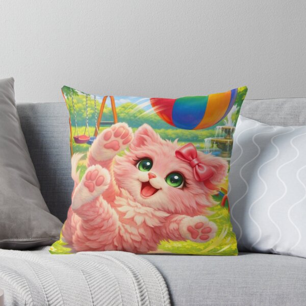 Item preview, Mimi Mew Playing with a Ball in the Park – Cute Kawaii Pink Cat 3 designed and sold by Lalala cute.