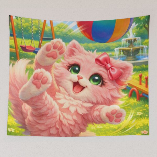 Item preview, Mimi Mew Playing with a Ball in the Park – Cute Kawaii Pink Cat 3 designed and sold by Lalala cute.