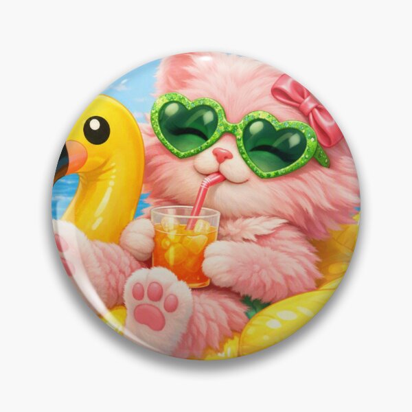Item preview, Mimi Mew Relaxing on a Flamingo Float – Cute Kawaii Pink Cat Summer designed and sold by Lalala cute.