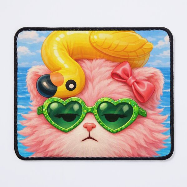 Item preview, Mimi Mew – Pink Cat with Flamingo Float Poker Face Art designed and sold by Lalala cute.