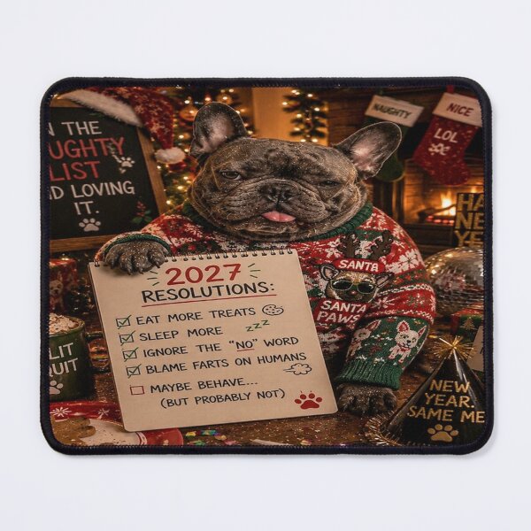 Item preview, Funny 2027 New Year French Bulldog - Cheers to More Chaos designed and sold by FrenchiesMoneyEaters.