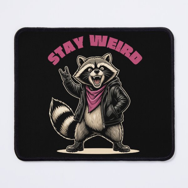 Item preview, Stay Weird Rocker Raccoon Funny Metalhead Meme designed and sold by LeSoniPapaPrint.