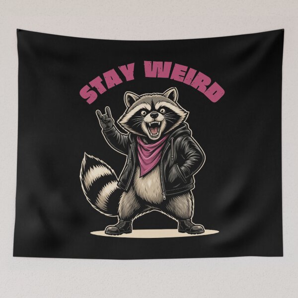 Item preview, Stay Weird Rocker Raccoon Funny Metalhead Meme designed and sold by LeSoniPapaPrint.