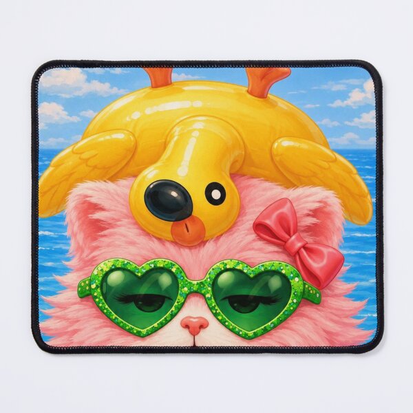 Item preview, Mimi Mew – Pink Cat with Flamingo Float Poker Face Art 2 designed and sold by Lalala cute.
