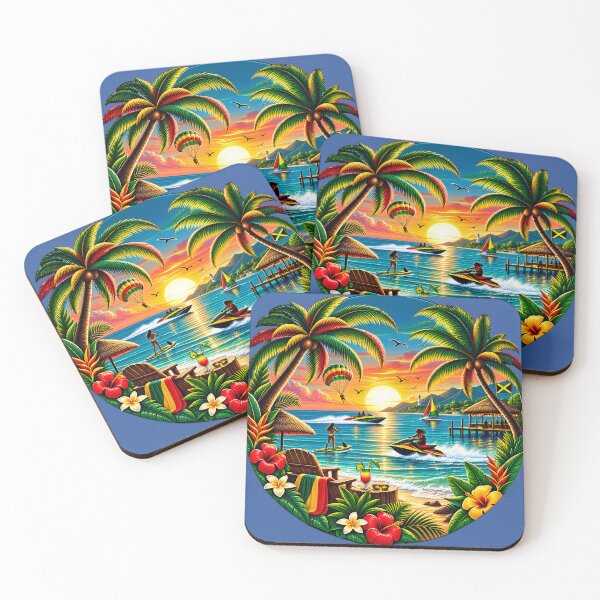 Item preview, Tropical Jamaica Sunset Beach Sunset - Rasta Paradise Vibes designed and sold by digitalbob60.