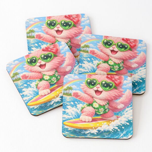Item preview, Mimi Mew Surfing – Ecstatic Pink Cat Riding the Wave designed and sold by Lalala cute.