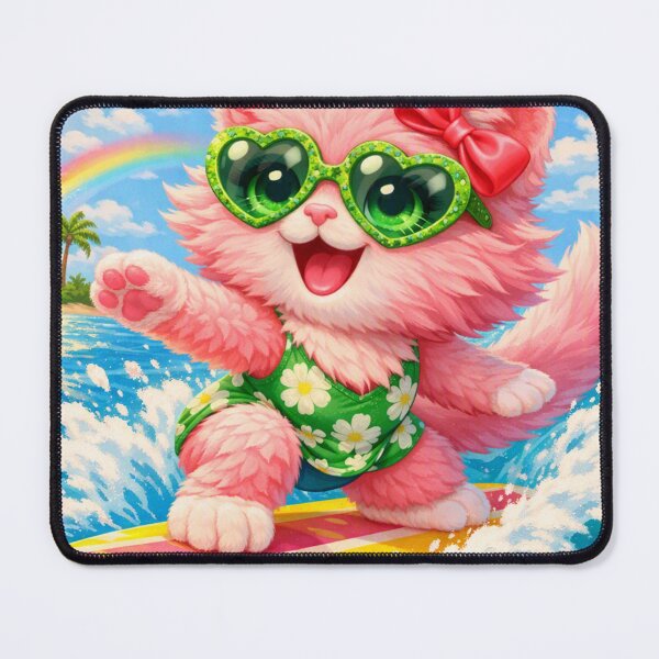 Item preview, Mimi Mew Surfing – Ecstatic Pink Cat Riding the Wave designed and sold by Lalala cute.