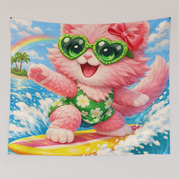 Item preview, Mimi Mew Surfing – Ecstatic Pink Cat Riding the Wave designed and sold by Lalala cute.