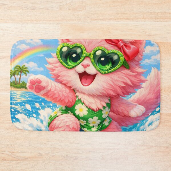 Item preview, Mimi Mew Surfing – Ecstatic Pink Cat Riding the Wave designed and sold by Lalala cute.