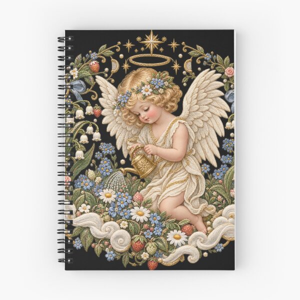 Item preview, Cherub Garden Embroidery – Heavenly Cottagecore Floral Angel designed and sold by Emoji Emblems.