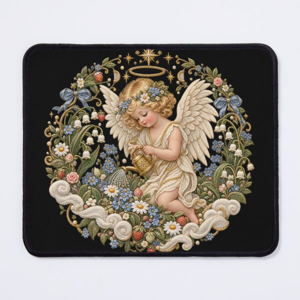 Item preview, Cherub Garden Embroidery – Heavenly Cottagecore Floral Angel designed and sold by Emoji Emblems.