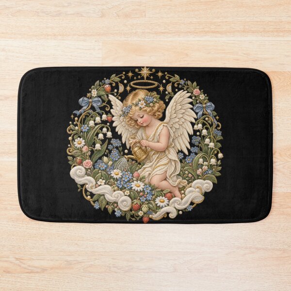 Item preview, Cherub Garden Embroidery – Heavenly Cottagecore Floral Angel designed and sold by Emoji Emblems.