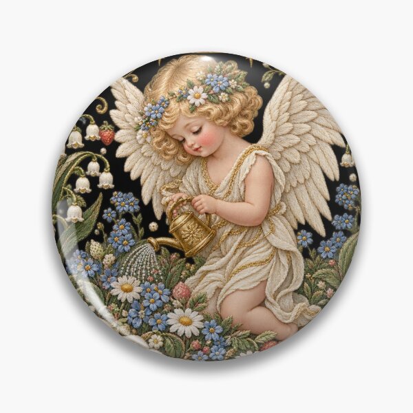 Item preview, Cherub Garden Embroidery – Heavenly Cottagecore Floral Angel designed and sold by Emoji Emblems.