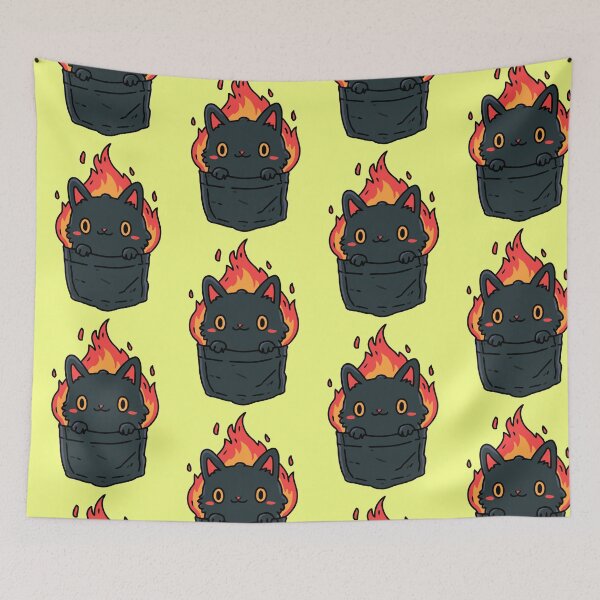 Item preview, Cute Flaming Pocket Black Cat Chibi Void | Fiery Pocket Kitten Art designed and sold by kuwagatamushi.