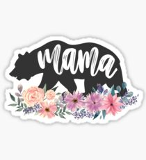 Pegatina Mama Bear flores florales de acuarela
