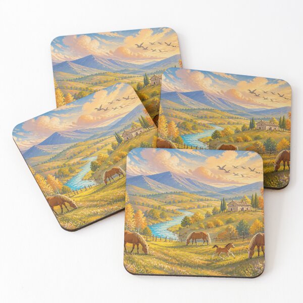 Item preview, Golden Countryside Horses Autumn Landscape Panorama designed and sold by SVox.