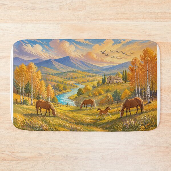 Item preview, Golden Countryside Horses Autumn Landscape Panorama designed and sold by SVox.