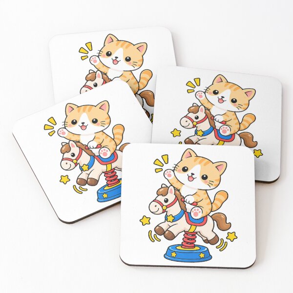Item preview, Cute Orange Tabby Cat Riding a Spring Horse Kawaii Playground Kitty designed and sold by NoopnyangStudio.