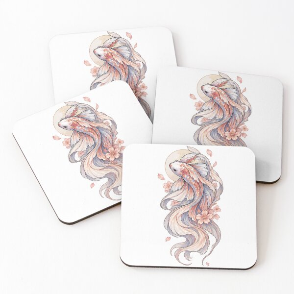 Item preview, Celestial Pink Betta Fish – Moon & Floral Fantasy Fish Illustration designed and sold by GalaxyHaven.