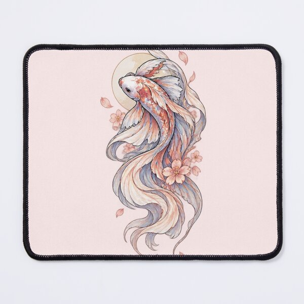 Item preview, Celestial Pink Betta Fish – Moon & Floral Fantasy Fish Illustration designed and sold by GalaxyHaven.